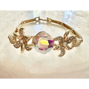 Enchanted flower with iridescent rhinestone statement bracelet
